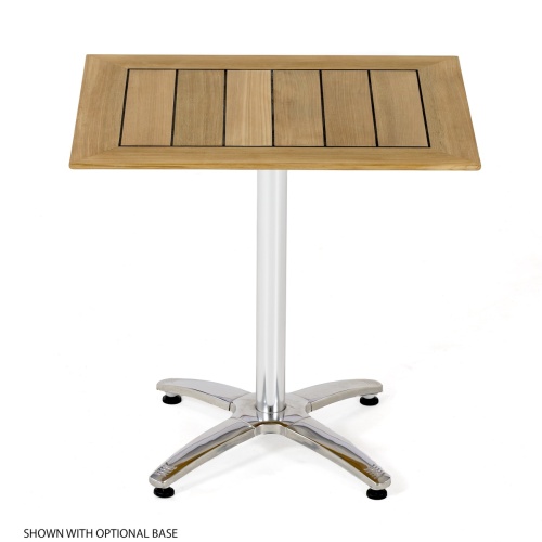 70668 Veranda Vogue Bistro Set of teak and stainless steel rectangular table side view on white background