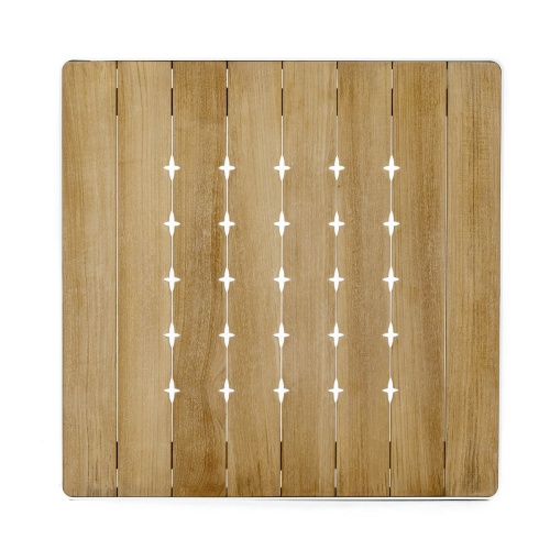 70751 Bloom 36 inch Square teak and white powder coated aluminum Dining Table aerial view of teak table top on white background