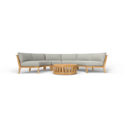 70869 Kafelonia 4 pc Round Sofa Set of 3 Kafelonia Sofa Sectional Benches and 36 inch round Coffee Table in front view on a white background 
