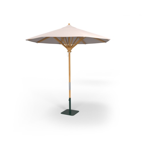 57801 Parasol Steel Base in green color closeup angled view showing umbrella pole holder laying on steel base on white background