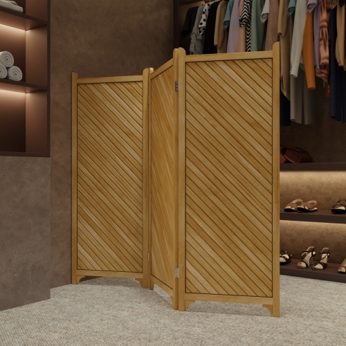 18252 Veranda Privacy Screen opened on carpet in a closet showing clothes and shoes in the background 