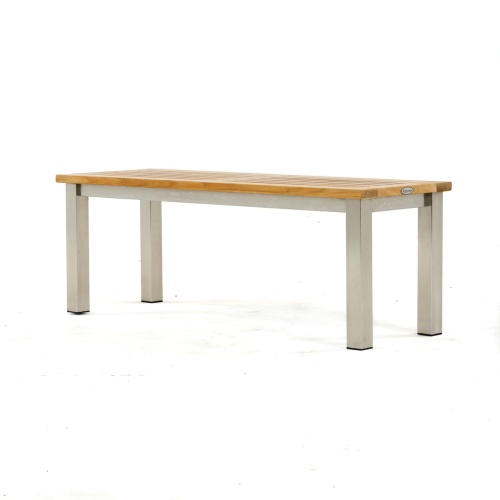  23940 Vogue teak and stainless steel 4 foot backless bench angled view on white background