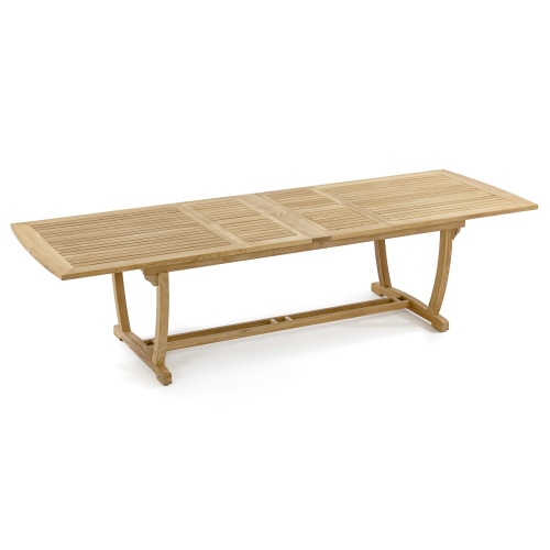 15585 Veranda Teak Table angled side view fully extended on white background