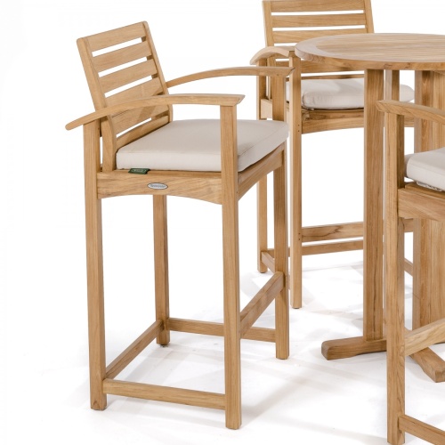 70011 Somerset 3 piece teak Bar Set with optional seat cushions side view on white background 
