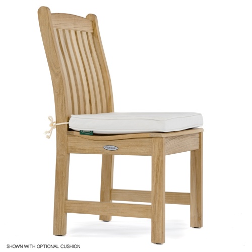 11315 Veranda Teak Dining Chair with optional seat cushion side angle view on white background