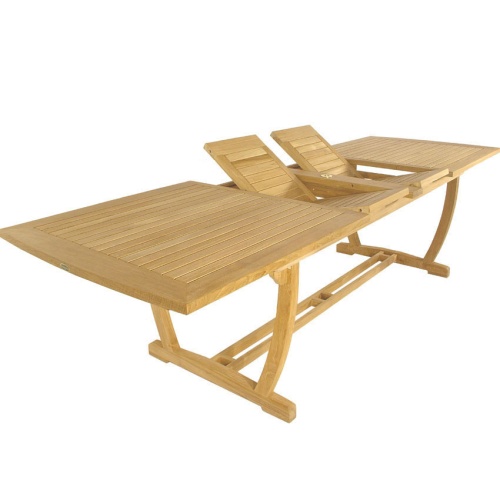 15585 Veranda Teak Rectangular Dining Table angled showing double butterfly leaf extensions on white background