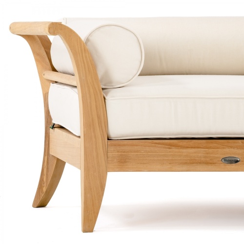 16765 Aman Dais Corner Teak Sectional with canvas colored cushions showing closeup of front view on white background