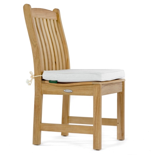 11315 Veranda Teak Dining Chair with optional canvas color cushion in angled side view on white background