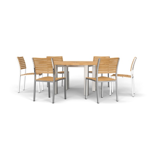 70428 Vogue 7pc Round Dining Set of Vogue 6 ft Round DIning Table and 6 Vogue Side Chairs in side view on white background