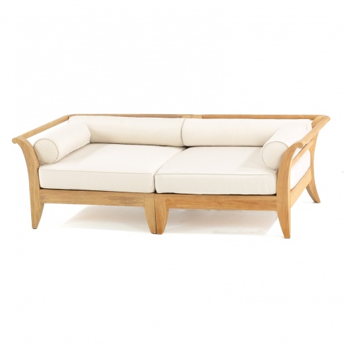 70429 Aman Dais Teak 2 pc Loveseat Set of 2 Aman Dais Corner Sectionals with cushions in angled front view on white background