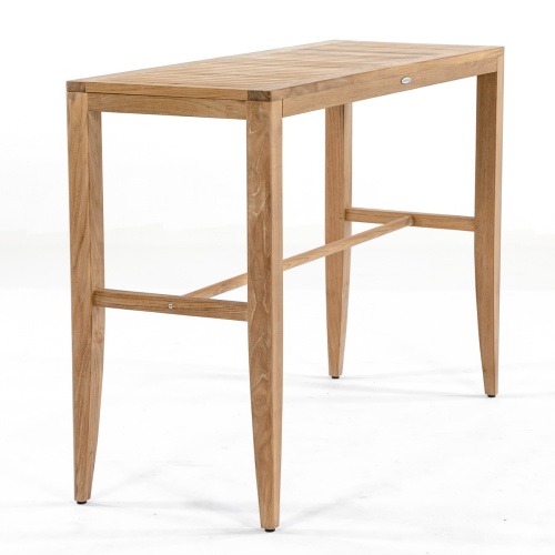 15821 Laguna Teak 5 ft  Bar Table in angled end view on white background