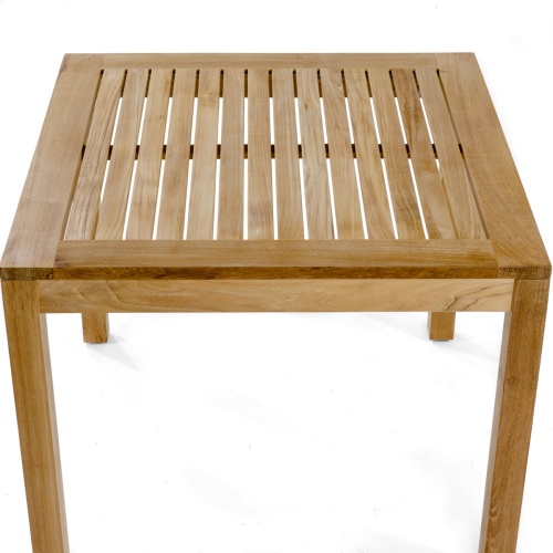 15005 Brunswick teak 36 inch square dining table angled overhead view on white background