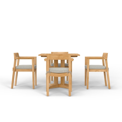70531 Horizon Pyramid 5 piece Dining Set of a Pyramid Square Teak Table and 4 Horizon Dining Chairs with optional seat cushions in side profile view on white background 