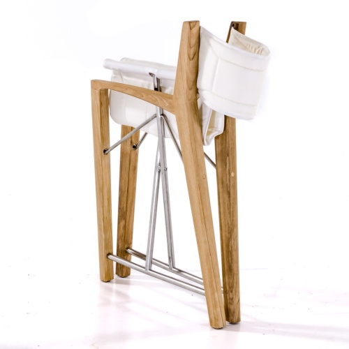 70539 Vogue Odyssey teak and stainless steel director chair folded for storage on white background