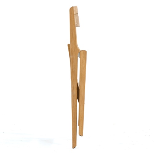 70589 Vogue Surf teak folding side chair folded flat for storage in side view on white background