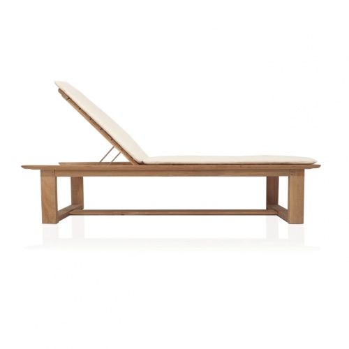 70861 Horizon teak high lounge chaise with optional cushions side profile showing backrest in upright position on white background