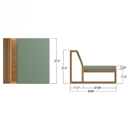 11800RFDP Maya Slipper Chair autocad with cushions side and seat view on white background
