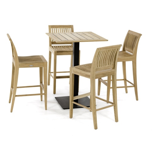 15483 Vogue 30 inch square table top and optional black coated table base and 4 side chairs on white background