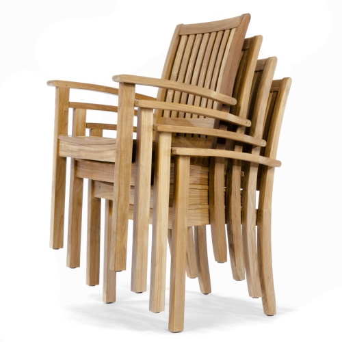 12196 Sussex teak dining chair left side view stacked 4 high on white background