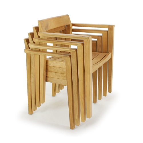 70238 Buckingham Horizon teak arm chair stacked 4 high side angled on white background 