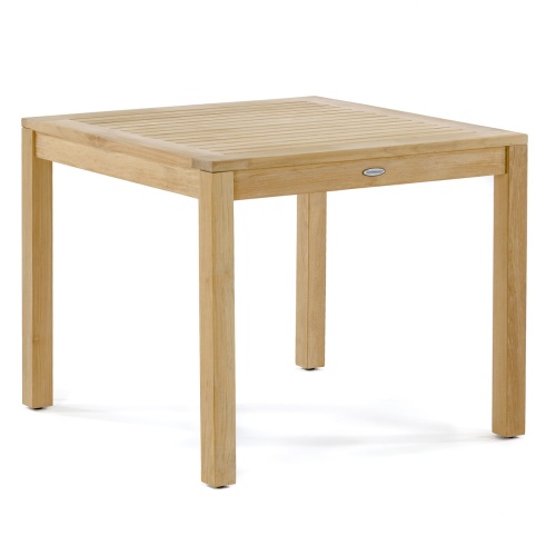 15005 Vogue teak 36 inch square dining table angled on white background