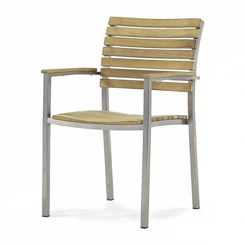22007 Vogue teak and stainless steel armchair front angled on white background
