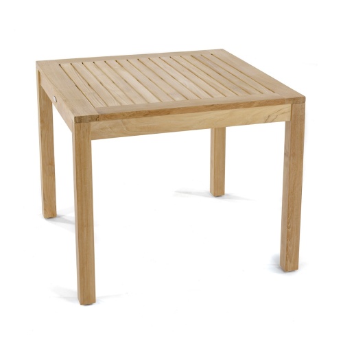 15005 Bistro 36 inch Square Teak Dining Table in angled corner view on white background