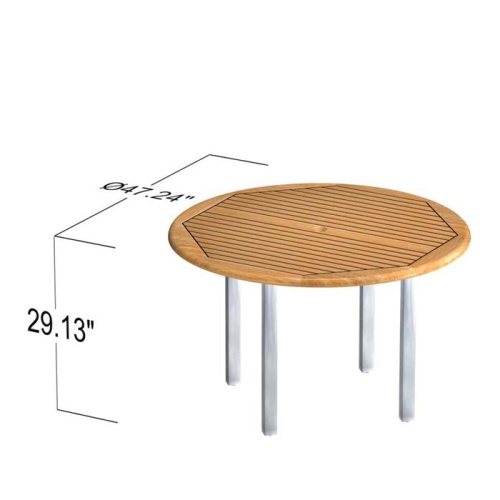 70623 Vogue Barbuda teak and stainless steel 48 inch round dining table autocad on white background