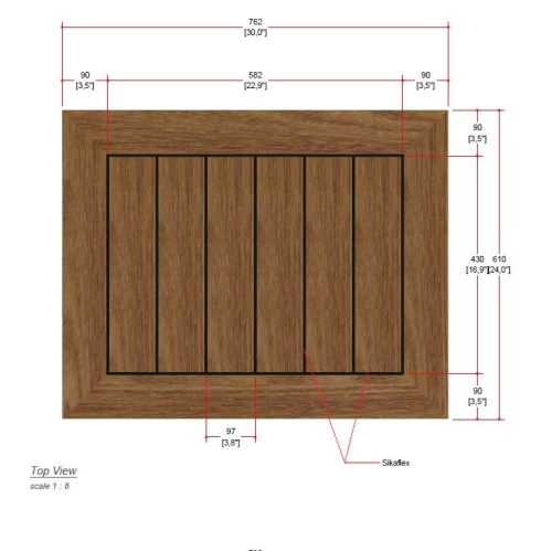 70676 Vogue rectangular teak table top autocad on white background