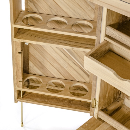 70717 Somerset Vogue Bar Set opened back view of glass holders and drawers on white background