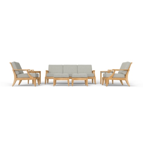 70871 Laguna 7 pc 84 inch Conversation Set of Laguna 84 inch Sofa and 2 Lounge Chairs and 2 Side Tables and Ottomans in front view on white background 