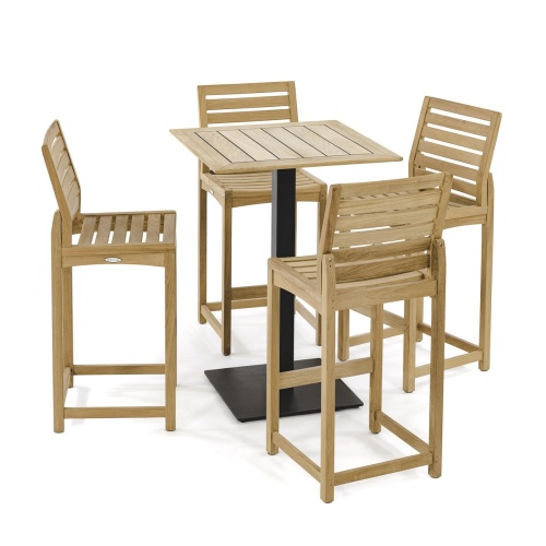 15483 Vogue 30 inch square table top and optional black coated table base and 4 side chairs angled aerial view on white background