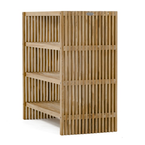 18220 Teak Storage Shelf angled side view on white background