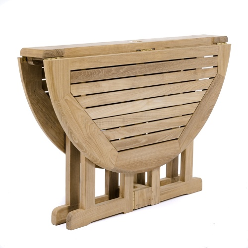 70066 Barbuda Round 4 foot diameter teak dining table completely folded  on white background