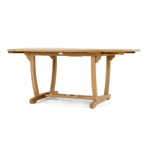 70079 Oval teak dining extendable table angled side view on white background