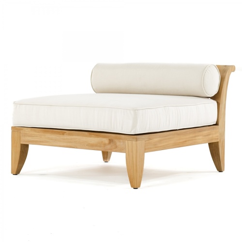 16766 Aman Dais End Teak Frame with canvas cushion and bolster pillow in front angled view on a white background