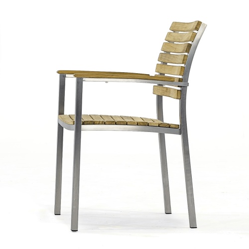 22007 Vogue teak and stainless steel armchair side view on white background