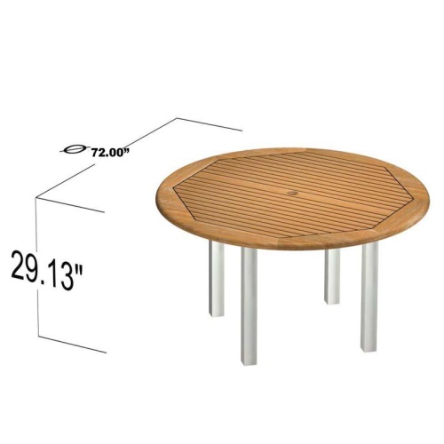 25015 Vogue teak and stainless steel 6 ft Round Table angled autocad on white background