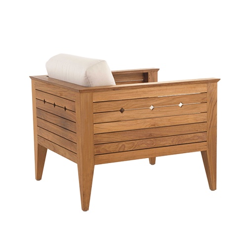 70506 Craftsman teak lounge chair with cushion back angled on white background