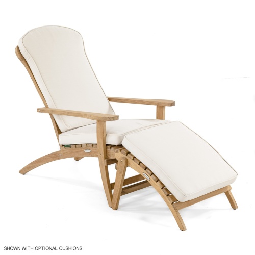 70509 Adirondack teak chair and foot stool set front angled with optional cushions on white background