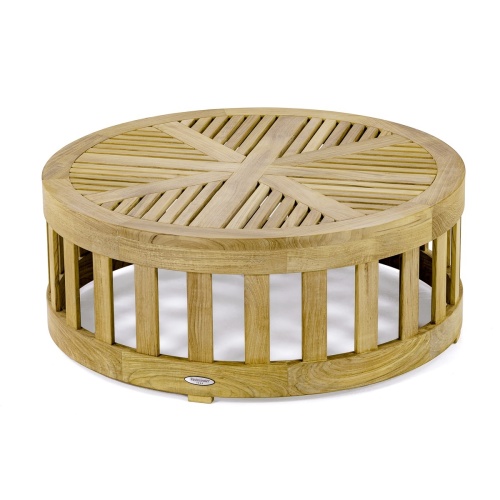 14171 Kafelonia Teak Coffee Table Ottoman angled front end view on white background