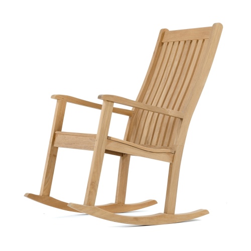12223 Veranda Teak Rocking Chair angled side view on white background