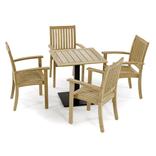 15483 Vogue 30 inch square table top and optional black coated table base and 4 side chairs angled side view on white background