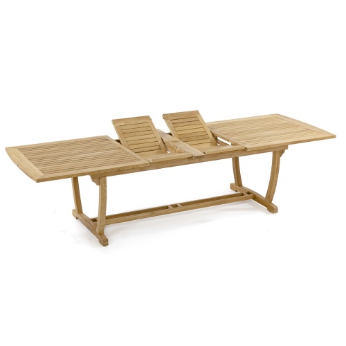 15585 Veranda Teak Table angled view leaves folded in v extended position on white background