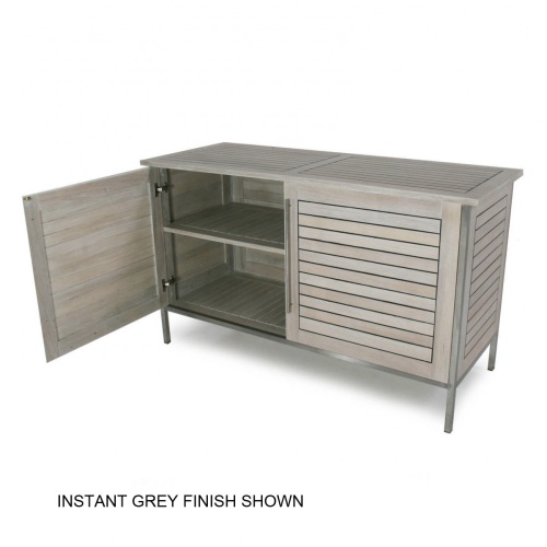 28225 Vogue Sideboard with Instant Grey Finish in angled front view with one door open on white background
