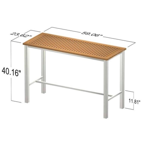 25314 Vogue stainless steel and teak 5 foot long bar table autocad on white background