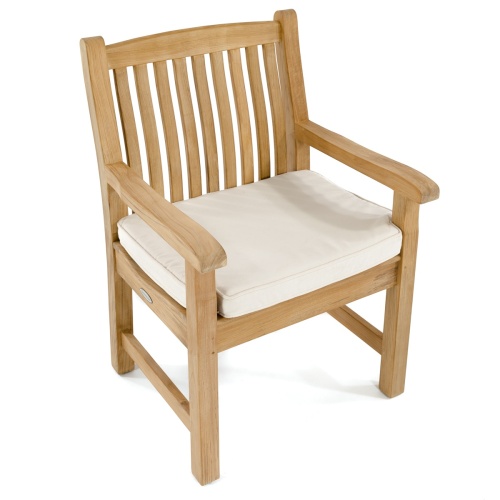 12218 Veranda Teak Armchair facing right front with optional canvas colored seat cushion on white background