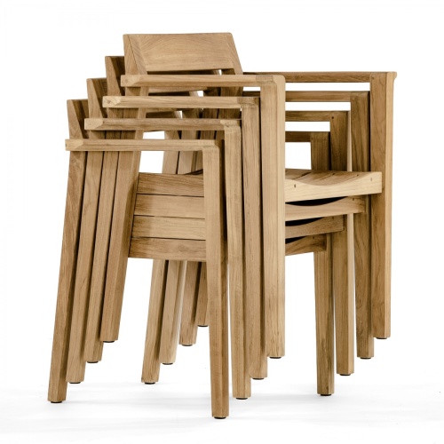 12901 Horizon Teak Dining Armchair stacked 4 high on white background