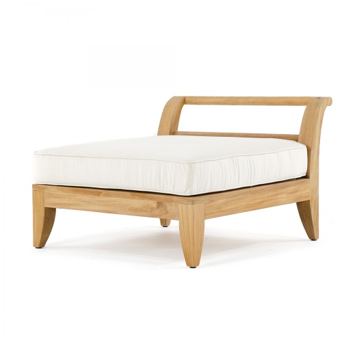 16766 Aman Dais End Teak Frame with canvas cushion in front angled view on a white background