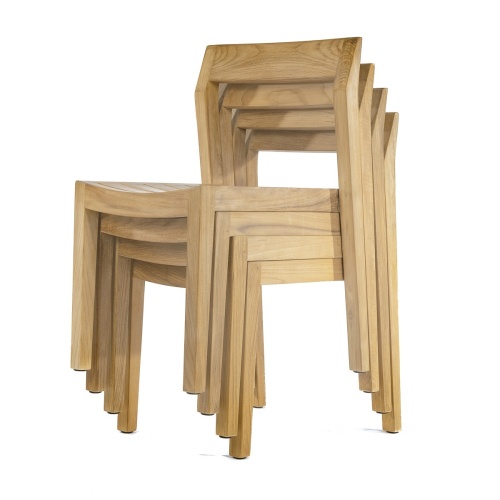 11901 Horizon Teak Side Chair stacked 4 high in front angled view on white background